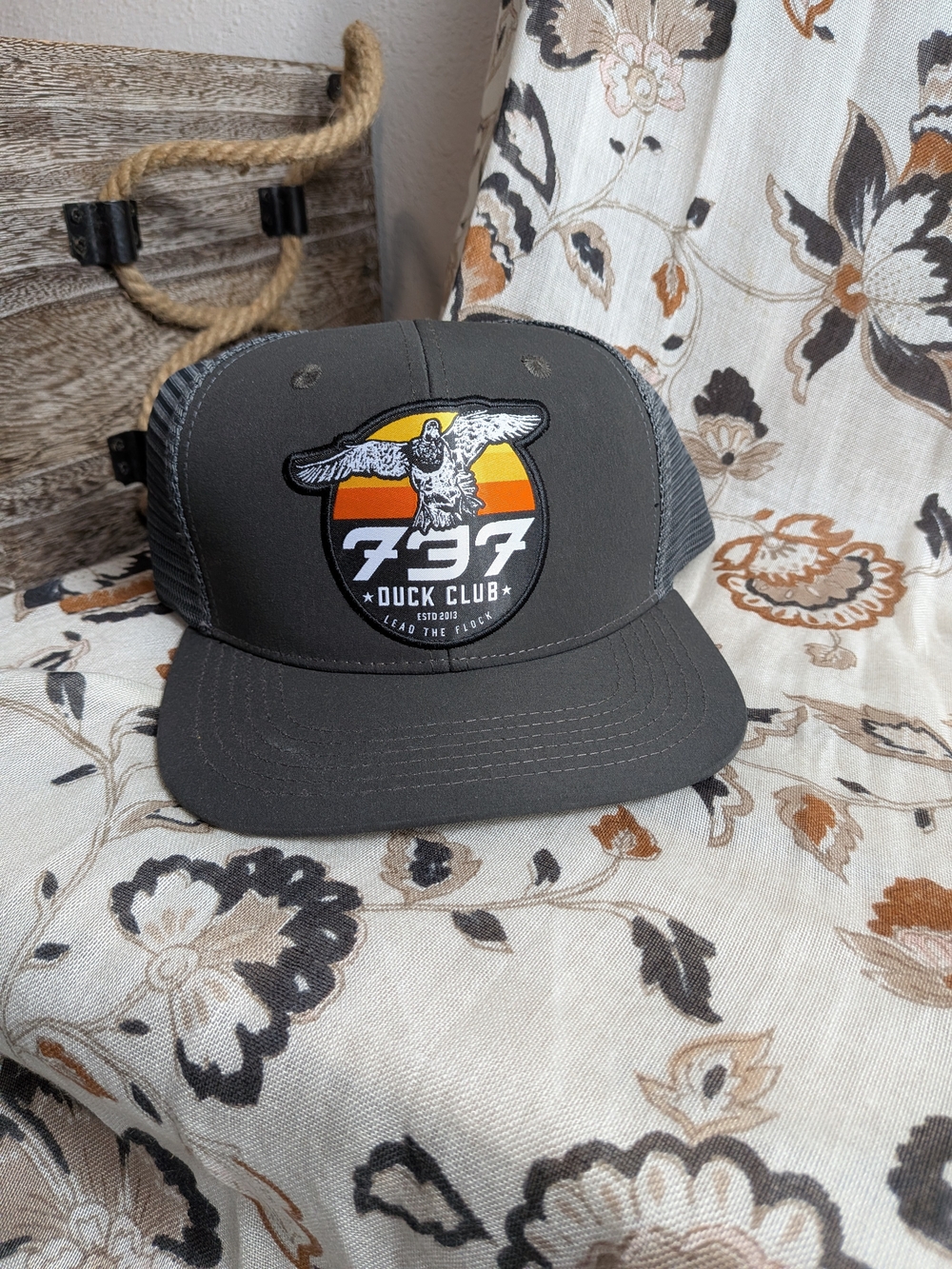 Charcoal Duck Club Trucker Hat with Sunset Patch